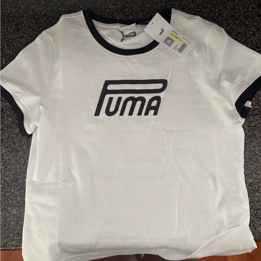Puma White and Black Short Sleeve Tee